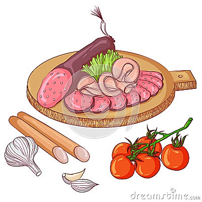 Sausages on white background Vector Illustration