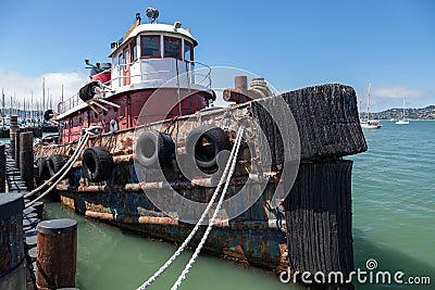 SAUSALITO, CALIFORNIA/USA - AUGUST 6 : Old tugboat moored at the Editorial Stock Photo