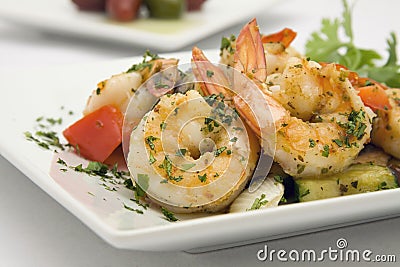 Saute Shrimps with stir fry Stock Photo