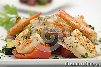 Saute Shrimps with stir fry Stock Photo