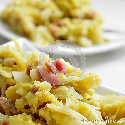 Sauteed cabbage with bacon Stock Photo