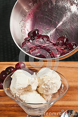 Sauteed cherries jubilee Stock Photo