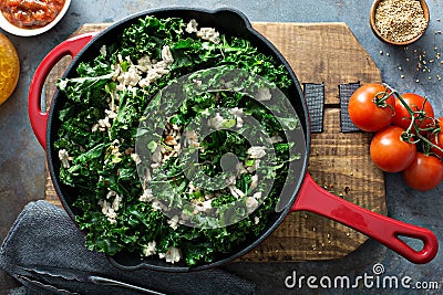 Sauteed kale with ground turkey Stock Photo