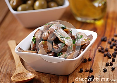 Sauteed mushrooms photographed in closeup Stock Photo