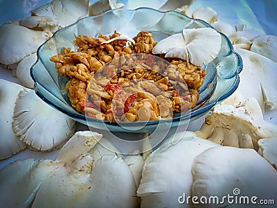 Sauteed sweet spicy oyster mushrooms without msg Stock Photo