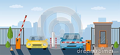 SAutomatic Rising Up Barrier, automatic system gate for security. Vector Illustration