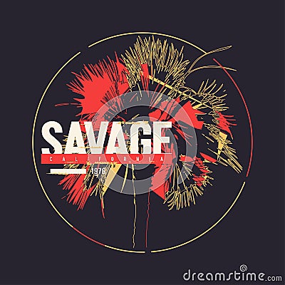 Savage California vector graphic t-shirt design Vector Illustration