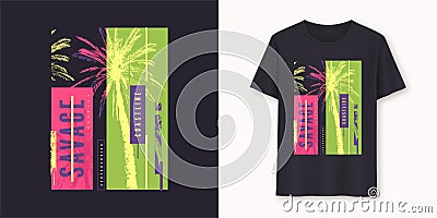 Savage coast stylish graphic tee vector design, print Vector Illustration