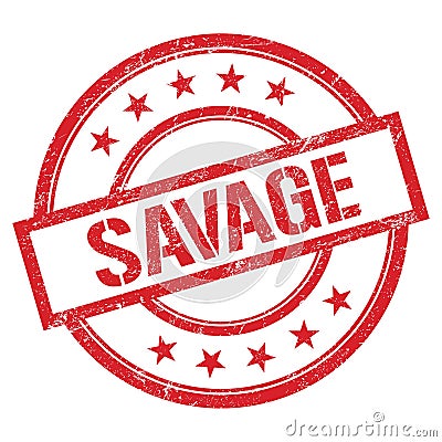 SAVAGE text written on red vintage stamp Stock Photo