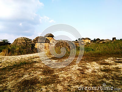 Savana of Geologycal from Mushroom Hill In Gresik, East Java Stock Photo