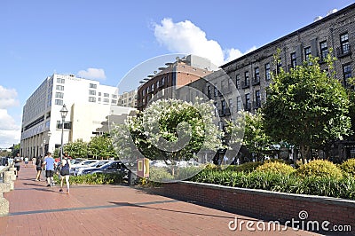 Savannah,August 8th:Riverfront Promenade from Savannah in Georgia USA Editorial Stock Photo