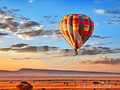 Savannah Balloon Tourism, Africa Landscape Air Balloons in Sky, White Landscape and Ballooning Stock Photo