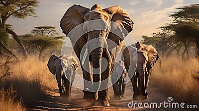 Savannah Giants: African Elephants on the March Stock Photo