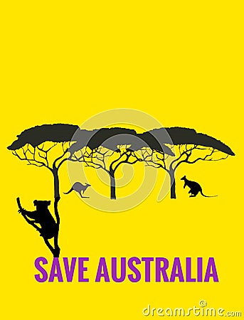 Save Australia message in illustration with kangaroo and koala in vibrant color background Cartoon Illustration