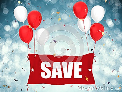 Save banner with red cloth Stock Photo