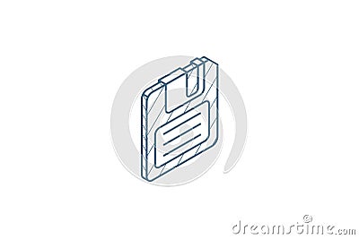 save data, diskette isometric icon. 3d line art technical drawing. Editable stroke vector Cartoon Illustration