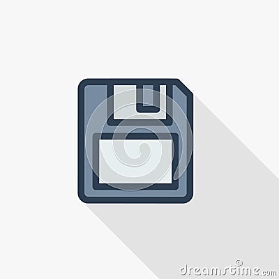Save data, diskette thin line flat color icon. Linear vector symbol. Colorful long shadow design. Vector Illustration