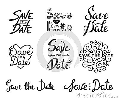 Save the date calligraphy phrases. Unique lettering. Vector Illustration