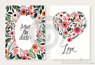 Save the date floral cards collection Vector Illustration