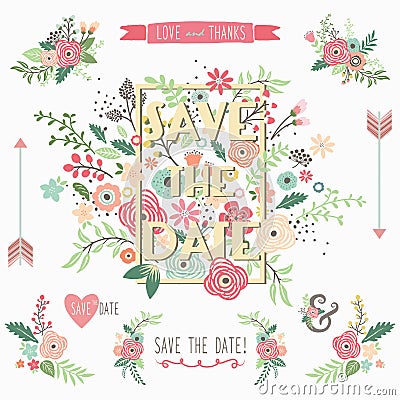 Save The Date Floral Frame Design Vector Illustration