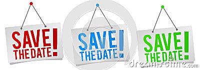 Save the Date - Hanging Door signs Stock Photo