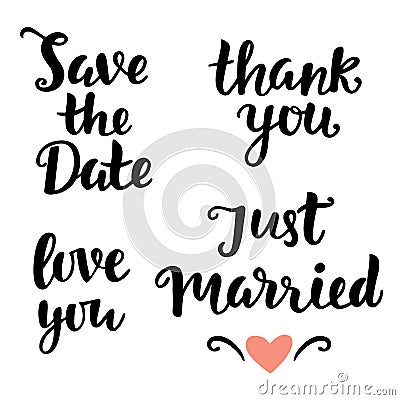 Save the Date, Love you, Just Married, Thank you Vector Illustration