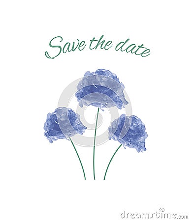 Save the date watercolor blue rose Vector Illustration