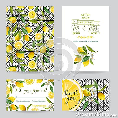 Save the Date - Wedding Invitation or Congratulation Card Set Vector Illustration