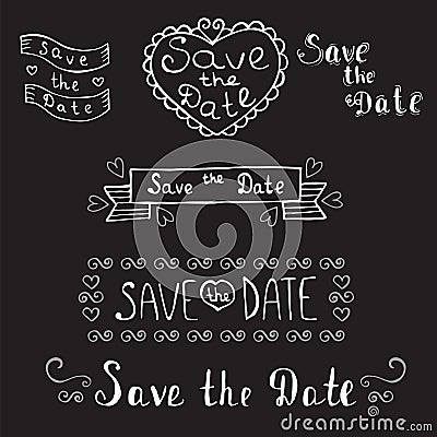 Save the date. Wedding invitation. Hand drawn romantic set. Vintage typographic design elements Vector Illustration