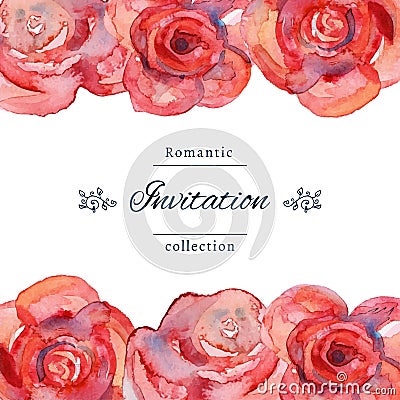 Save the date or wedding invitation template with roses. Vector Illustration