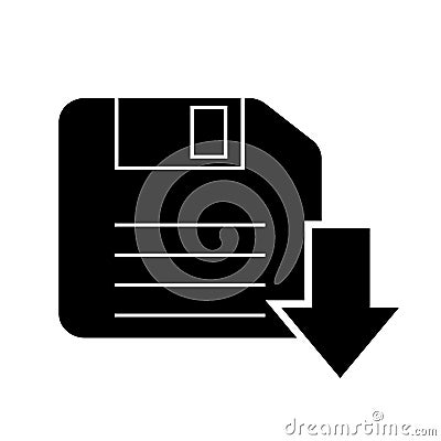 Save or Download icon. Black silhouette isolated on white background Vector Illustration