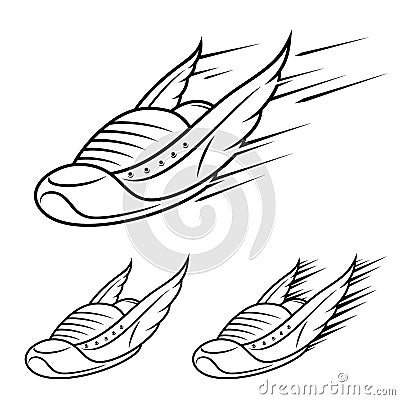 Save Download Preview Running winged shoe icons, sports shoe with motion trails Vector Illustration