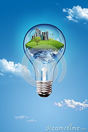 Save Earth with Bulb Stock Photo