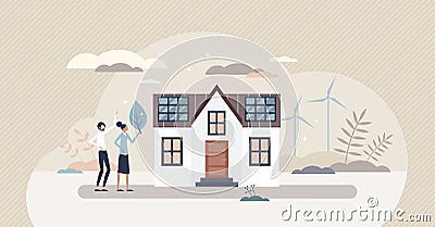 Save earth and change source of electricity energy tiny person concept Vector Illustration