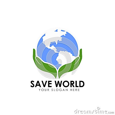 Save earth logo design template. save globe logo vector icon Vector Illustration