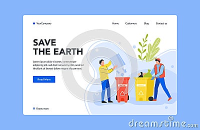 Save earth, throw away garbage landing page Vector Illustration