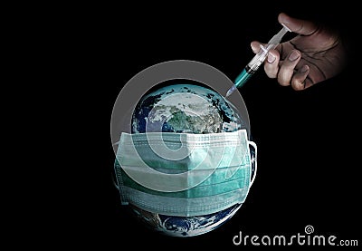 Save the earth wearing medical mask to protect pandamic Stock Photo