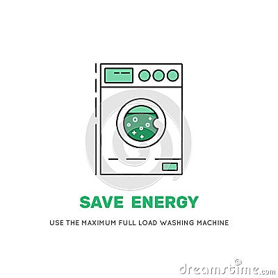 Save electricity wash machine, Vector Illustration