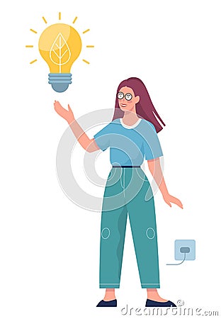 Save energy concept. LED bulb using. Economical light bulb. Vector Illustration