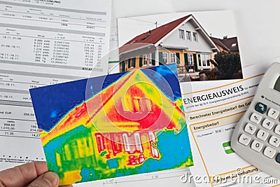 Save energy. house with thermal imaging camera Stock Photo