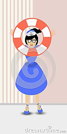 Save the helper. Lifebuoy throw a sailor Vector Illustration