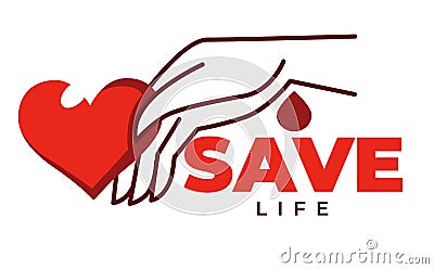 Save life isolated icon heart and hand charity fund Vector Illustration