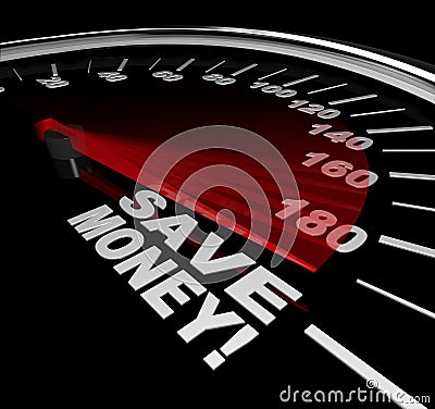 Save Money - Discount Sale Words on Speedometer Stock Photo