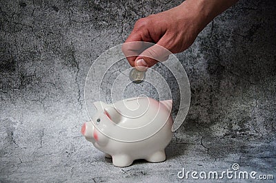 Save money. Piggy bank pig on a white background. Coins on a white background. Invest savings. Currency market. Save cash savings Stock Photo