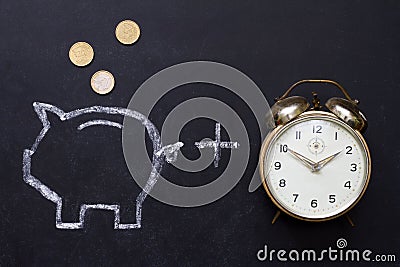 Save money with piggy bank and time concept Stock Photo