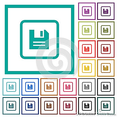 Save object flat color icons with quadrant frames Stock Photo