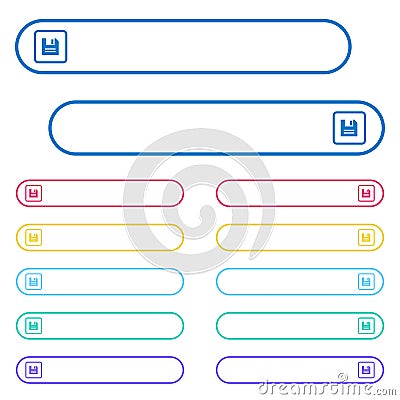 Save object icons in rounded color menu buttons Stock Photo