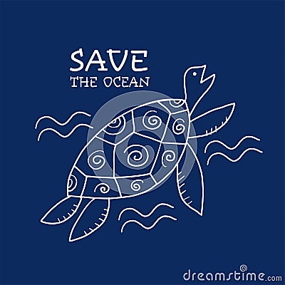 Save the Ocean, sea turtles crying for help. Sketch for your design Vector Illustration