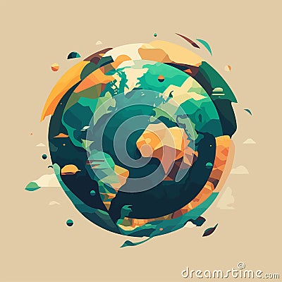 Save planet earth globe Low poly design illustration, mother green nature icon Cartoon Illustration
