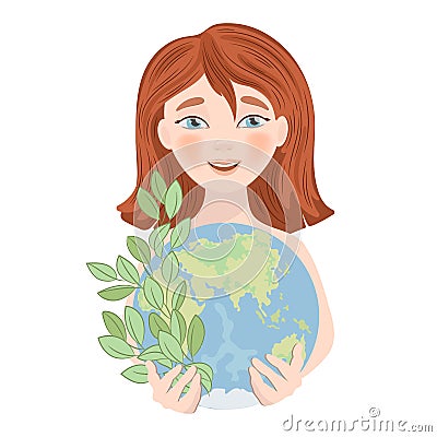 SAVE PLANET Earth Holiday Party Girl Vector Illustration Set Stock Photo